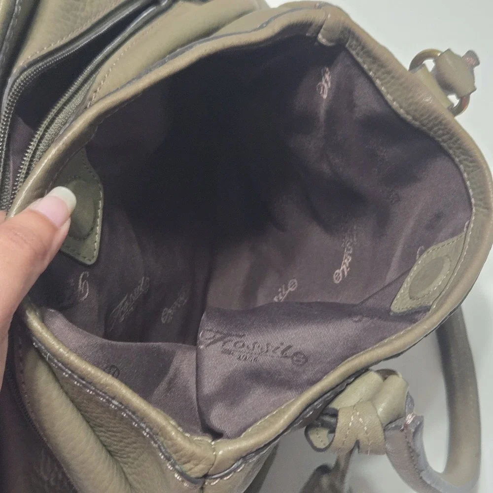 Vtg Fossil Green Leather Shoulder Bag Satchel 3- Compartment Key Charm